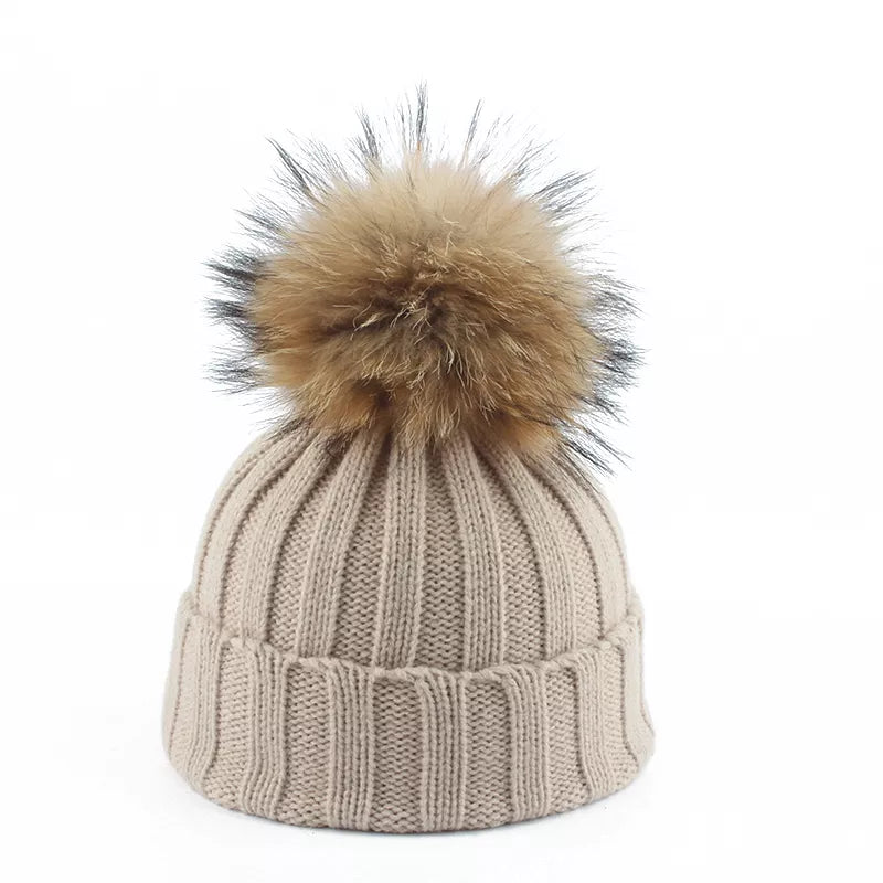 Knitted Winter Pom-Pom Hat - Felina-Khaki-Nora Luxe