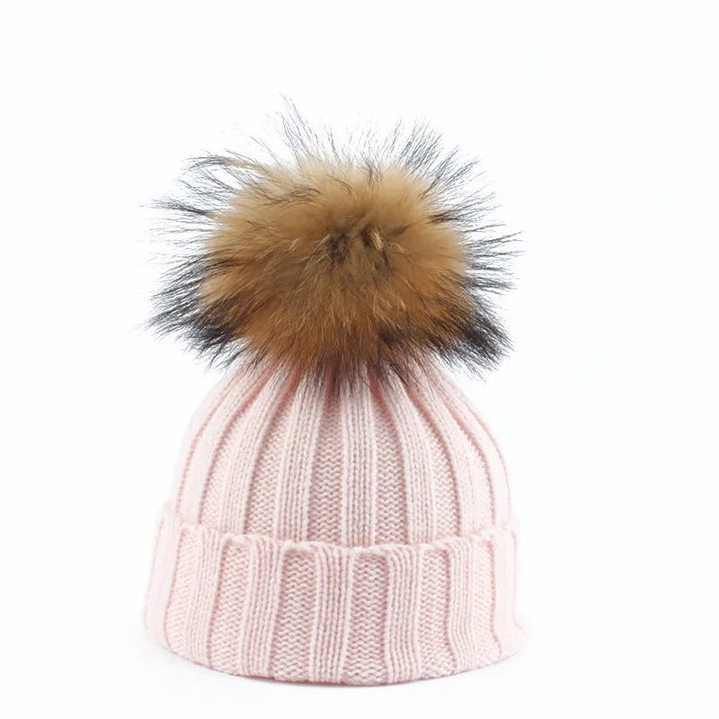 Knitted Winter Pom-Pom Hat - Felina-Pink-Nora Luxe
