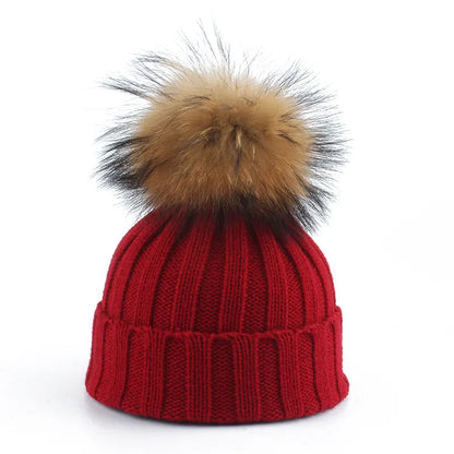 Knitted Winter Pom-Pom Hat - Felina-Red-Nora Luxe