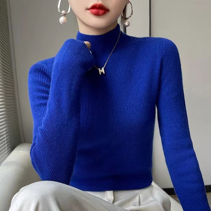 Knitted Women's Sweater with Half Polo - Sophie-Deep Blue-S-Nora Luxe