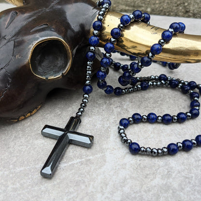 Men's Blue Gemstone Cross Chain Necklace