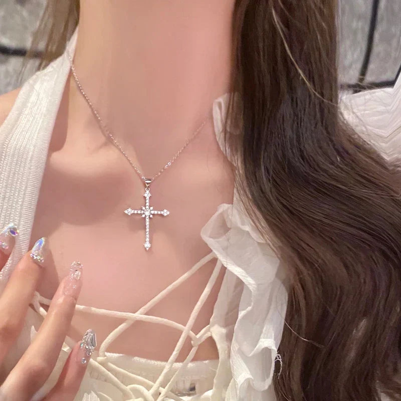 Sparkling Crystal Cross Pendant Necklace
