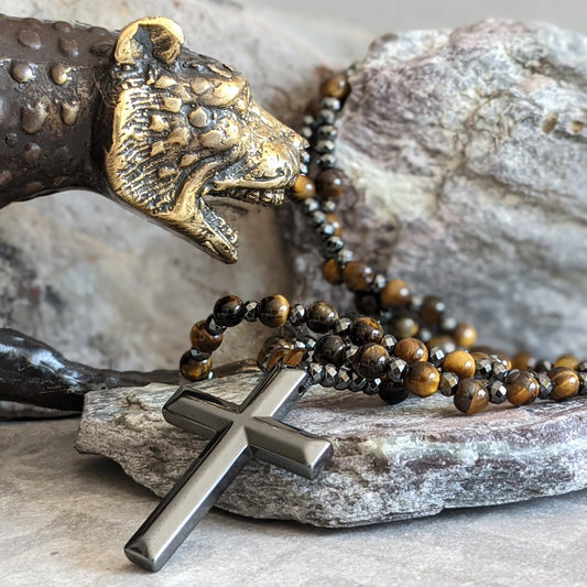 Men's Blue Gemstone Cross Chain Necklace - Pexav