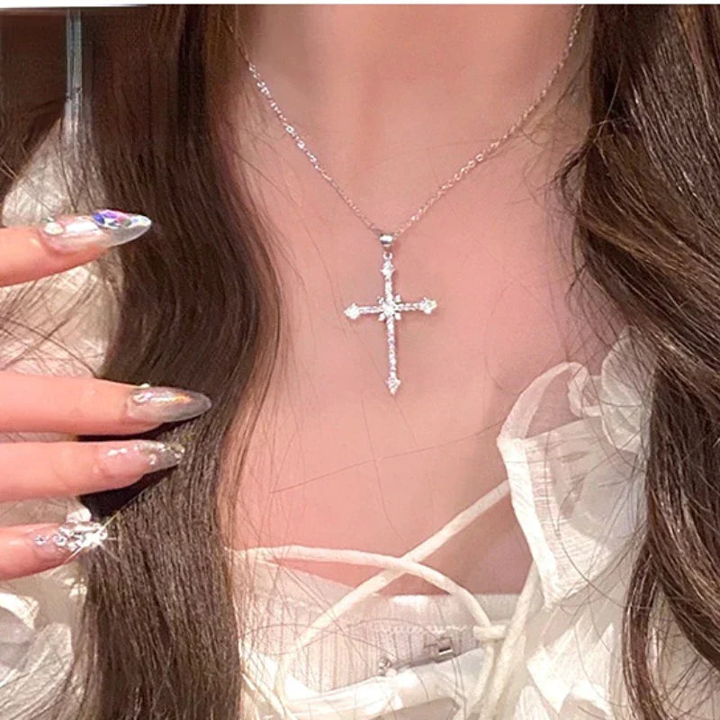 Sparkling Crystal Cross Pendant Necklace