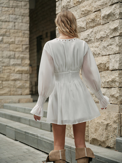 Semi Sheer V Neck Lace Dress