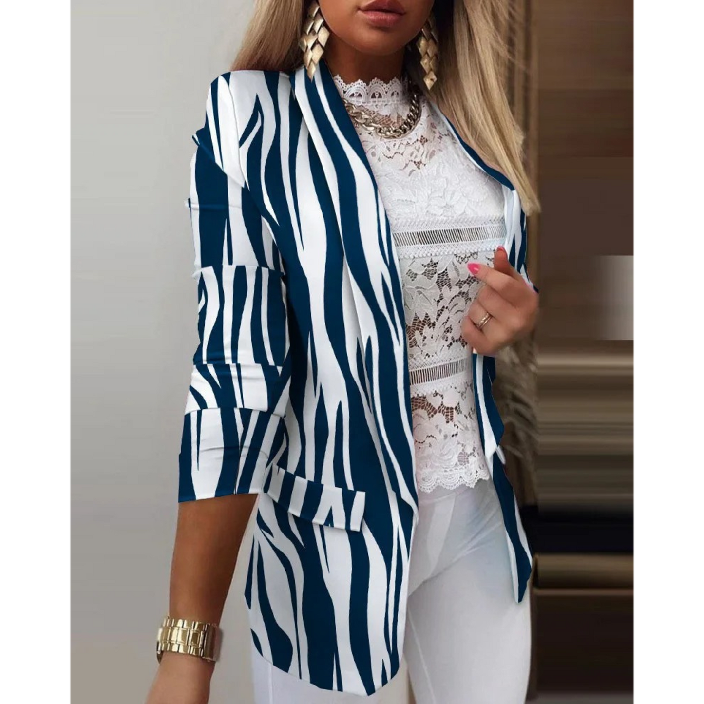 Women's Printed Shawl Collar Jacket - Pexav