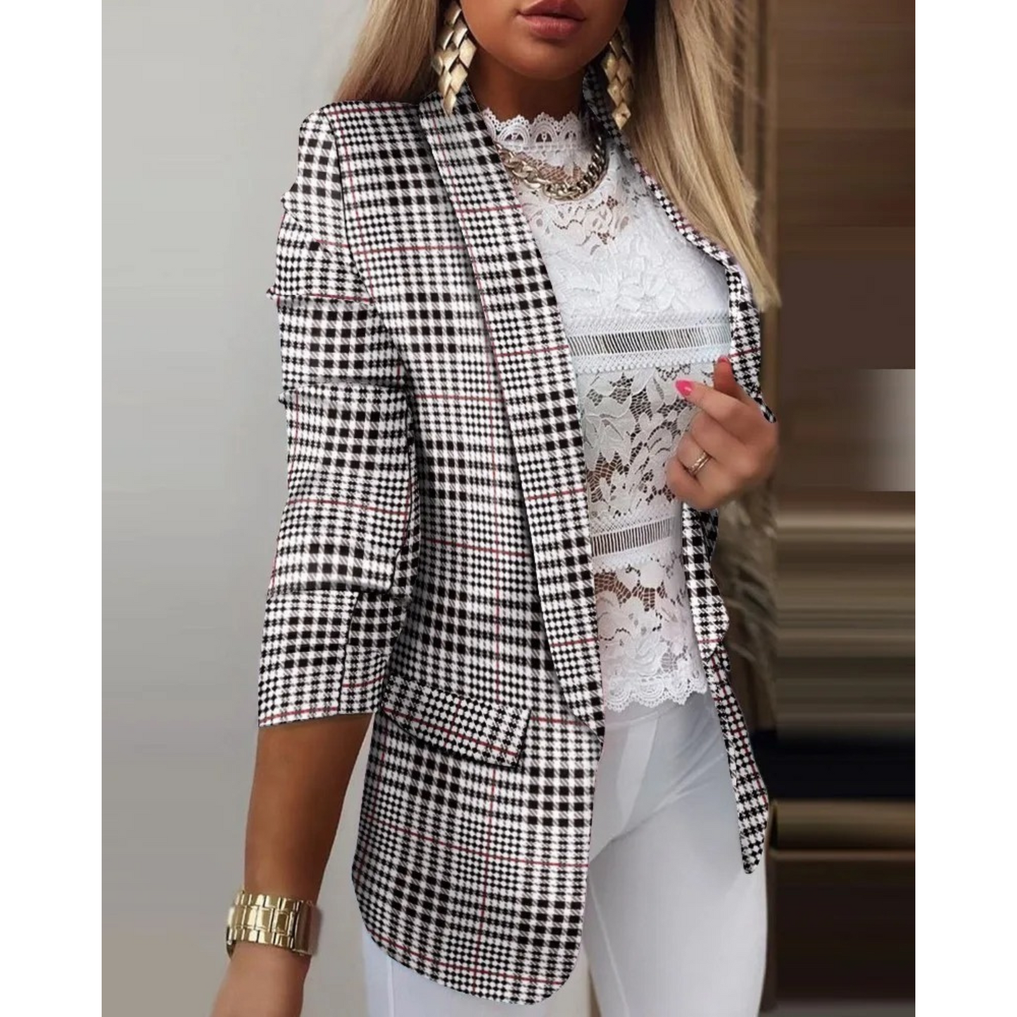 Ladies' blazer with a shawl collar and print - Bella-Brown-S-Nora Luxe