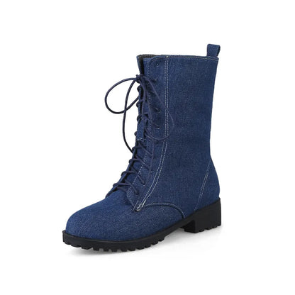Ladies' Classic Lace-Up Shoes with Low Heel - Lena-Blue-2.5-Nora Luxe