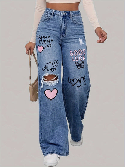 Women's Trendy Graphic Print Jeans - Lotte - Pexav