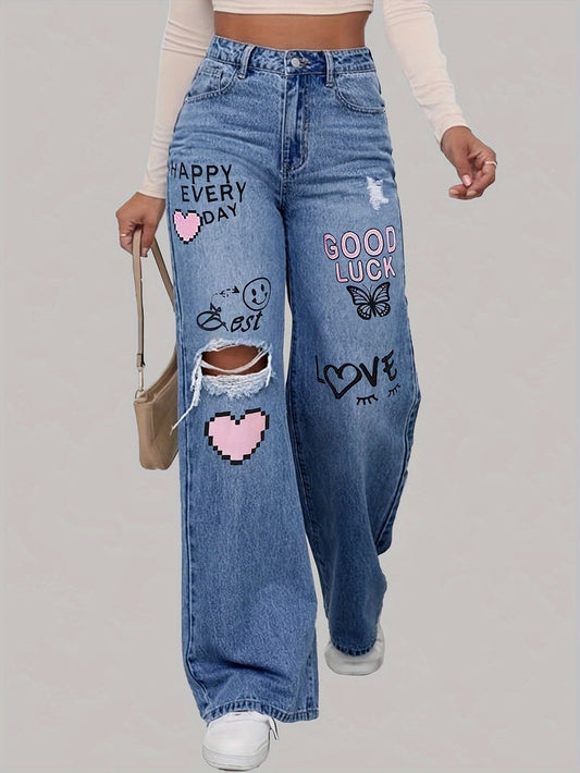Women's Trendy Graphic Print Jeans - Lotte - Pexav