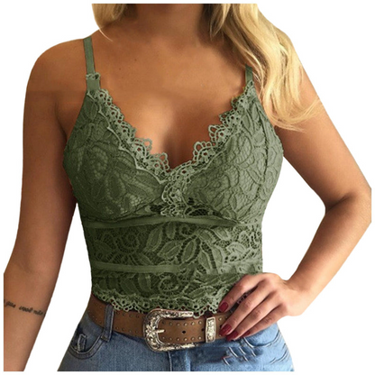 Ladies Lace Top with Spaghetti Straps – Lina-Green-S-The Livary