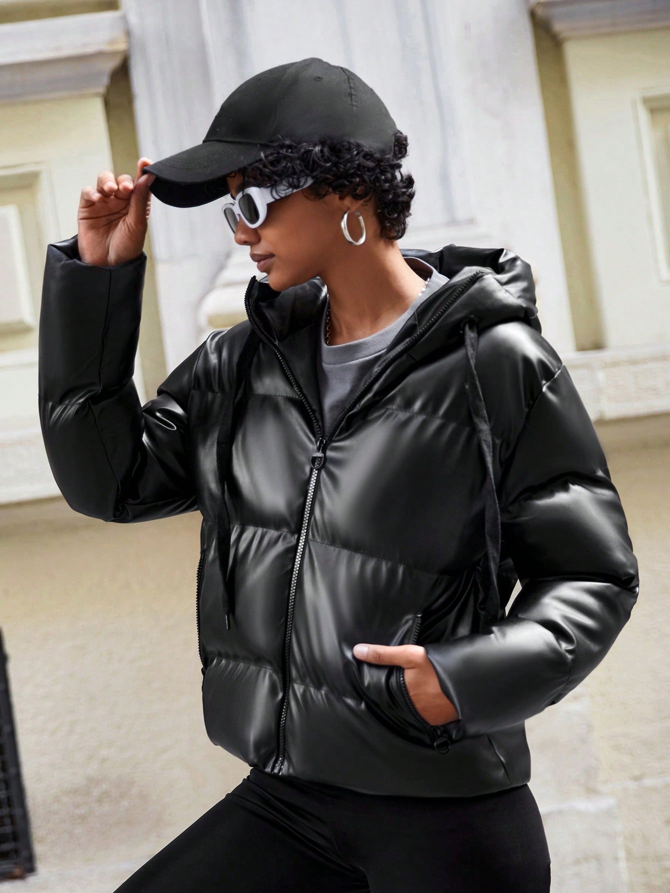 Ladies' Puffer Jacket with Hood - Isabelle-Khaki-S-Nora Luxe