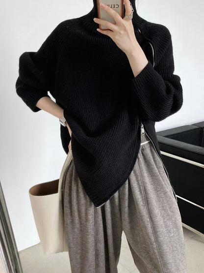 Ladies Pullover Vest with Zip - Clara-Black-One Size-Nora Luxe