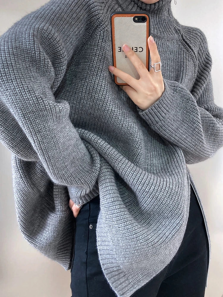 Ladies Pullover Vest with Zip - Clara-Gray-One Size-Nora Luxe