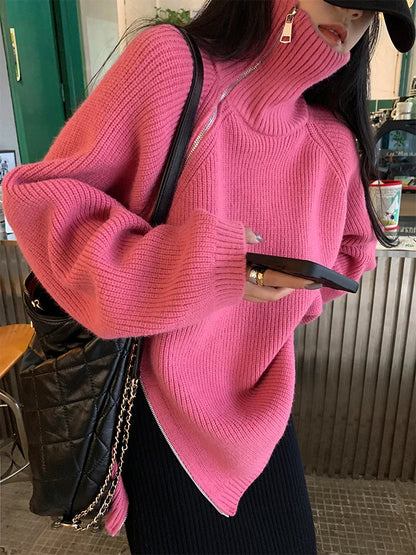 Ladies Pullover Vest with Zip - Clara-Pink-One Size-Nora Luxe
