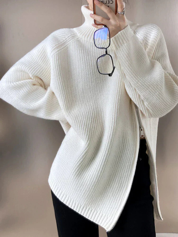 Ladies Pullover Vest with Zip - Clara-White-One Size-Nora Luxe