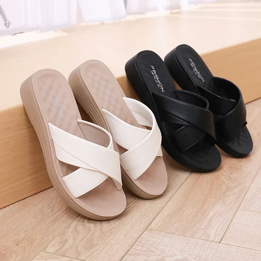 Women's Comfortable Leather Open Toe Slippers - Pexav