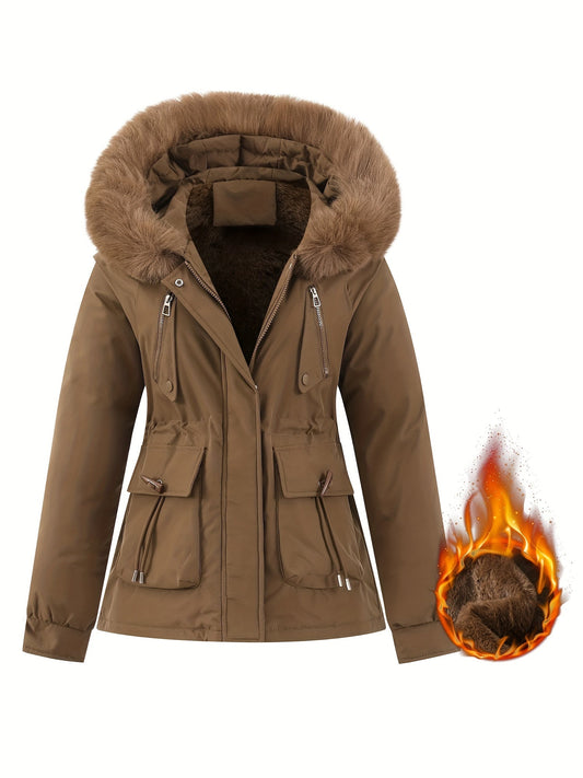 Women's Warm Fur Trim Parka Coat - Pexav