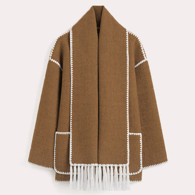 Ladies' Winter Coat with Scarf - Celeste-Brown-S-Nora Luxe