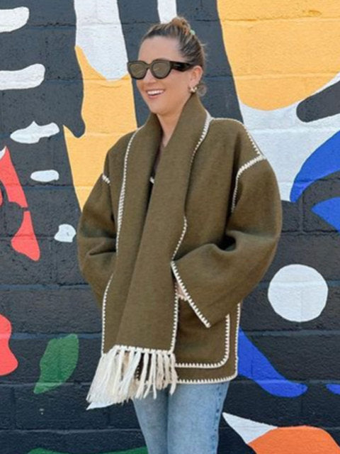 Ladies' Winter Coat with Scarf - Celeste-Green-S-Nora Luxe