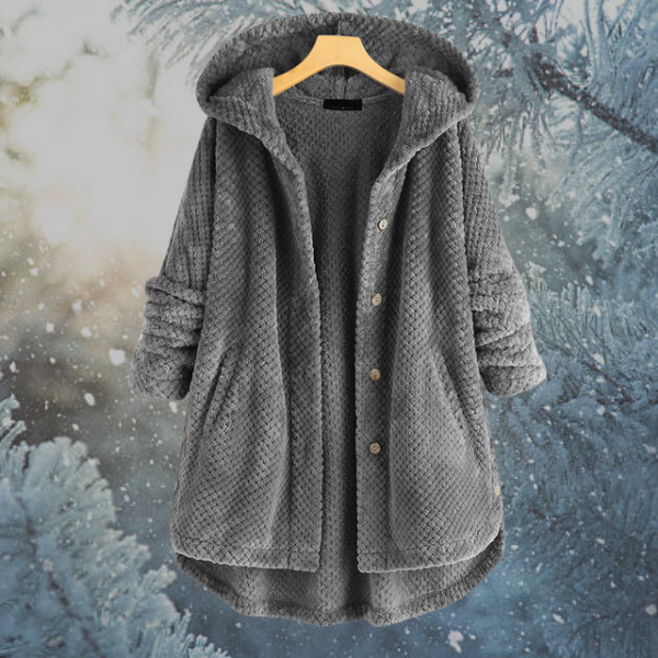 Ladies Winter Fleece Jacket with Hood - Nova-Gray-S-Nora Luxe