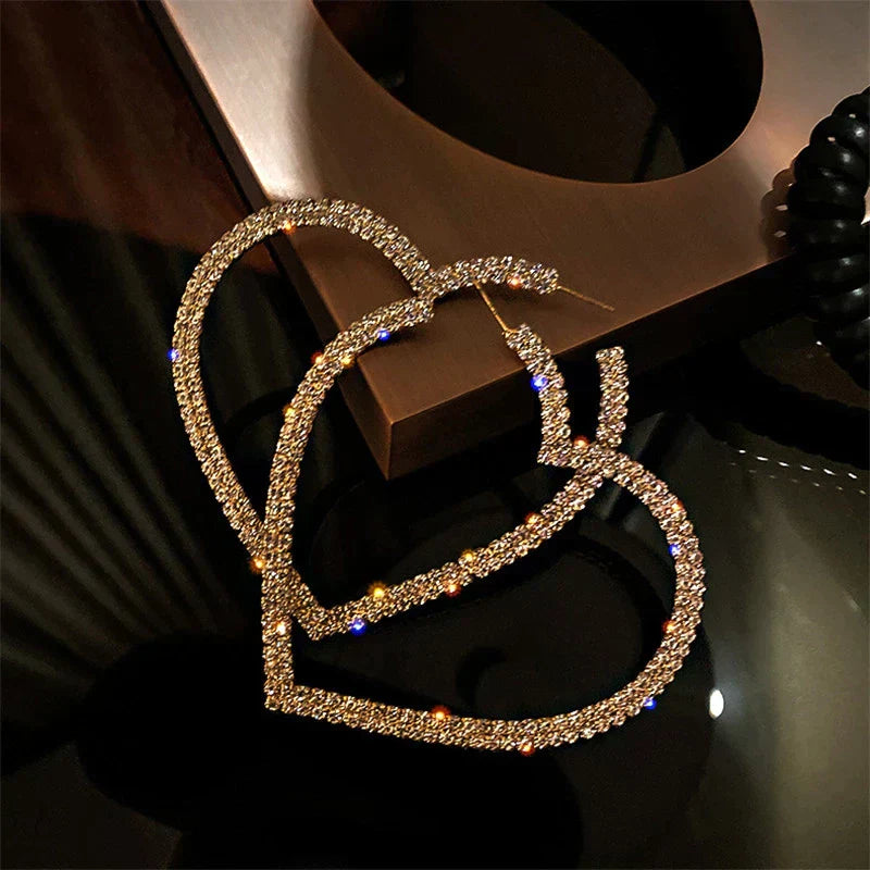 Big Sparkly Heart Drop Earrings - Pexav