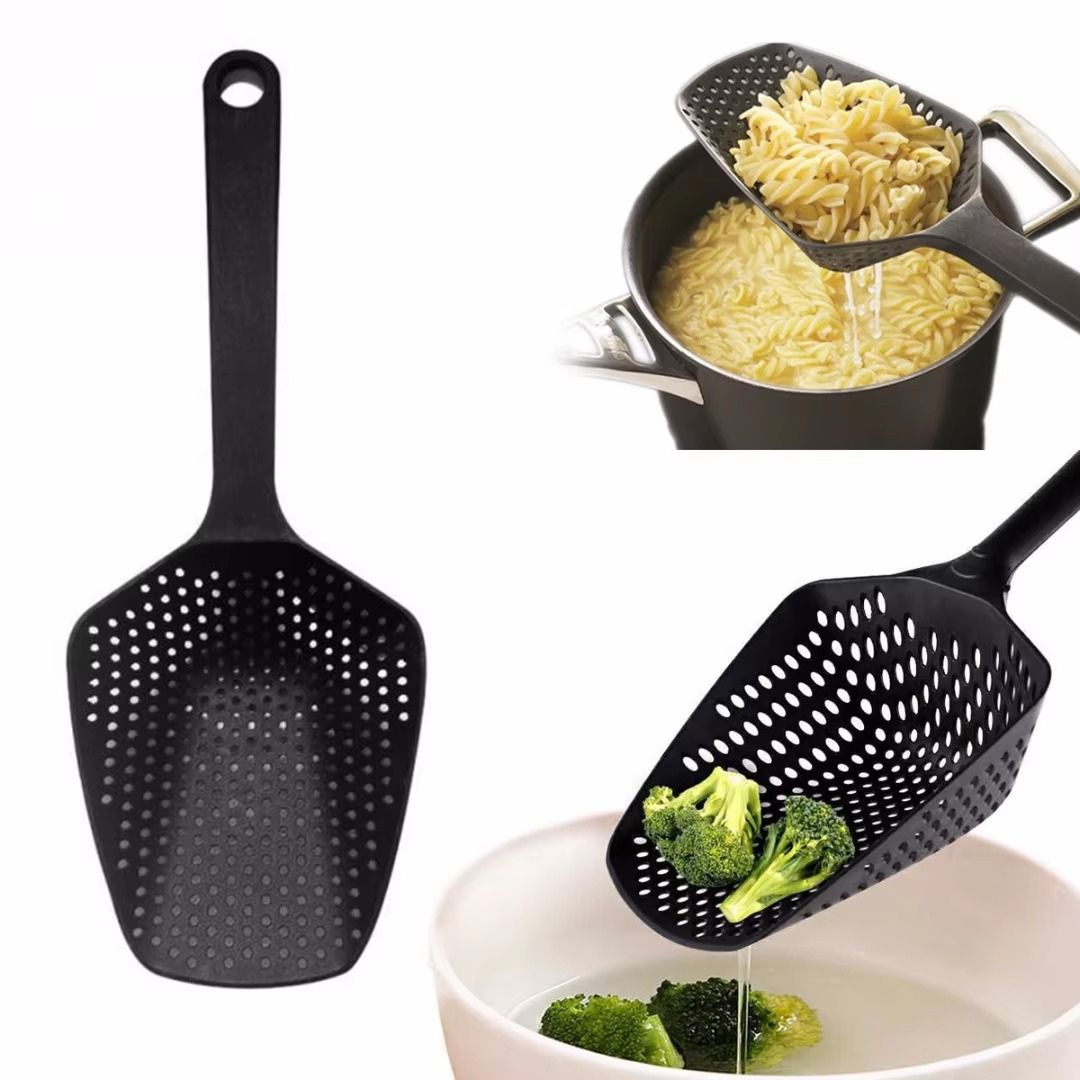 Large PP Kitchen Spoon for Draining and Serving - EasyDrain-Black-Nora Luxe