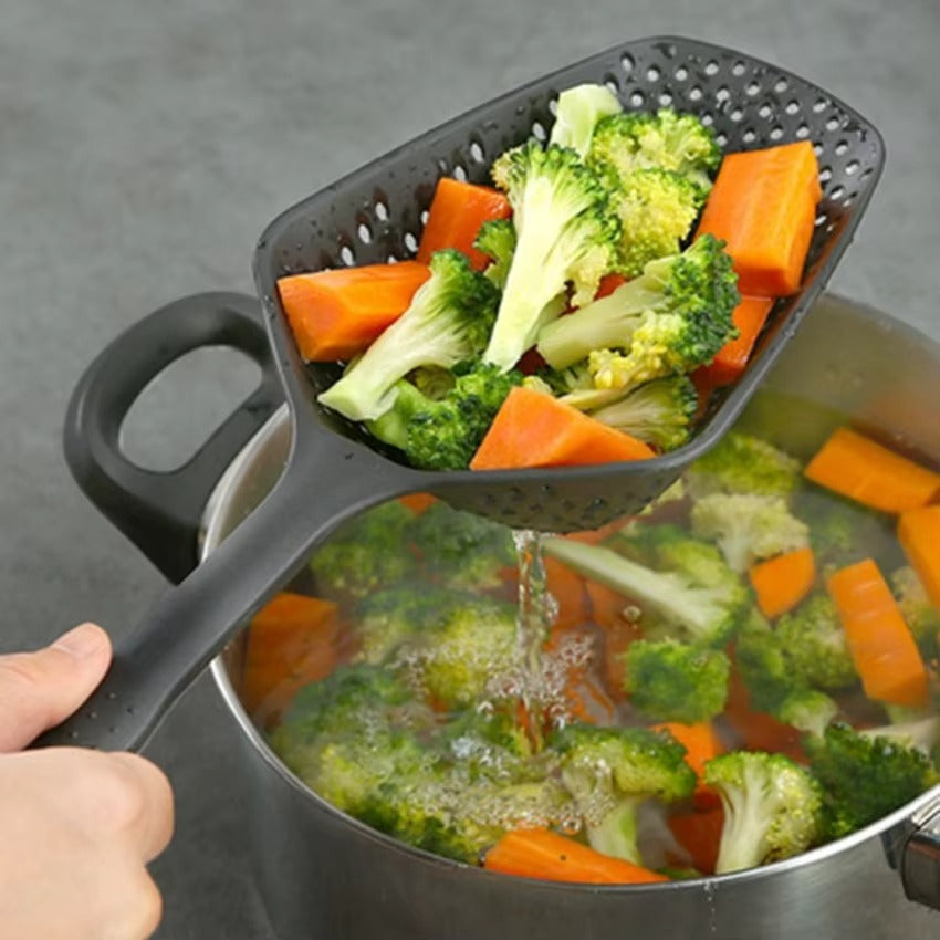Large PP Kitchen Spoon for Draining and Serving - EasyDrain-Black-Nora Luxe