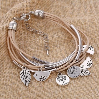 Layered Natural Leather Bracelet | Multi-Strand Women's Jewellery-BEIGE-Nora Luxe