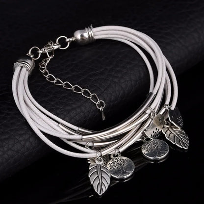 Layered Natural Leather Bracelet | Multi-Strand Women's Jewellery-BEIGE-Nora Luxe