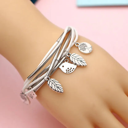 Layered Natural Leather Bracelet | Multi-Strand Women's Jewellery-BEIGE-Nora Luxe