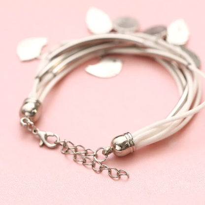 Layered Natural Leather Bracelet | Multi-Strand Women's Jewellery-BEIGE-Nora Luxe
