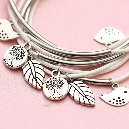 Layered Natural Leather Bracelet | Multi-Strand Women's Jewellery-BEIGE-Nora Luxe
