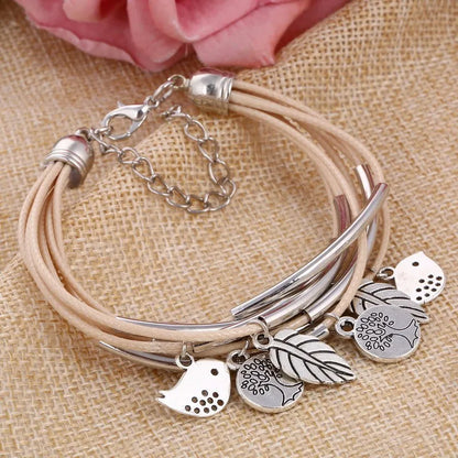 Stacked Brown Leather Women's Bracelet - Pexav