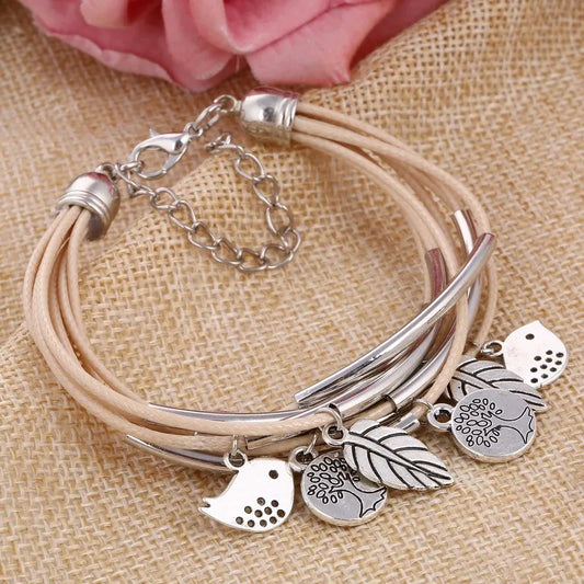Stacked Brown Leather Women's Bracelet - Pexav