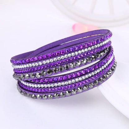 Layered Rhinestone Wrap Bracelet-PURPLE-Nora Luxe