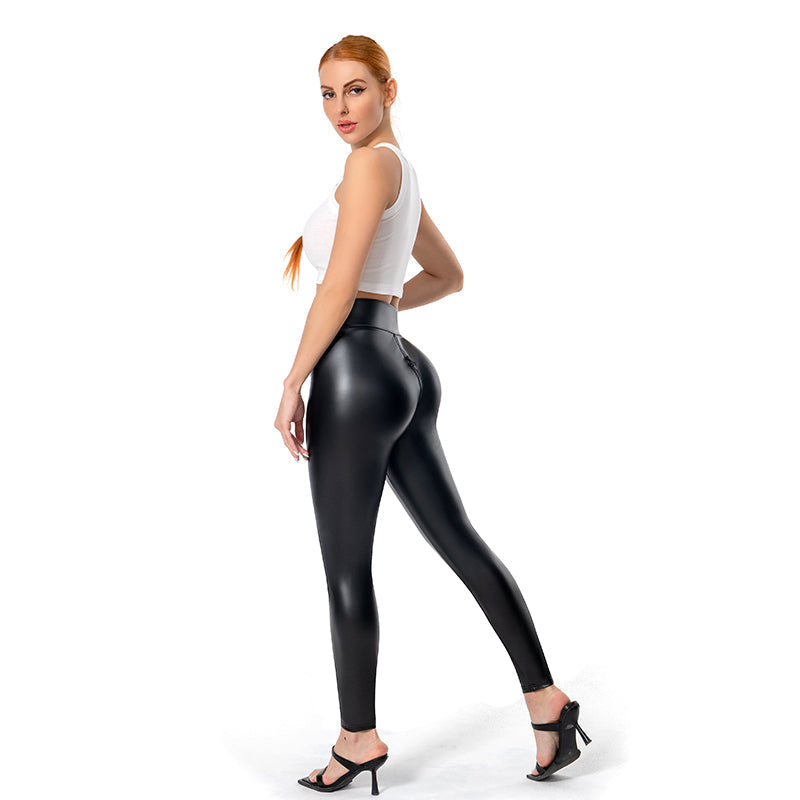 Leather Ladies' Trousers with Zip at the Back - Lena-Black-XS-Nora Luxe