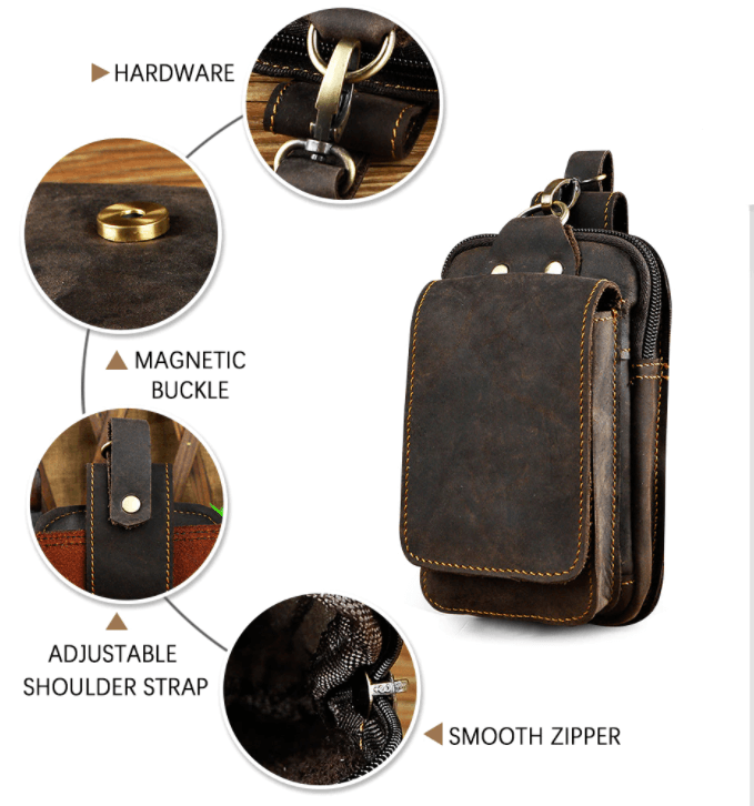 LeatherGuard Pro Men's Hip Bag-Dark Brown-Nora Luxe