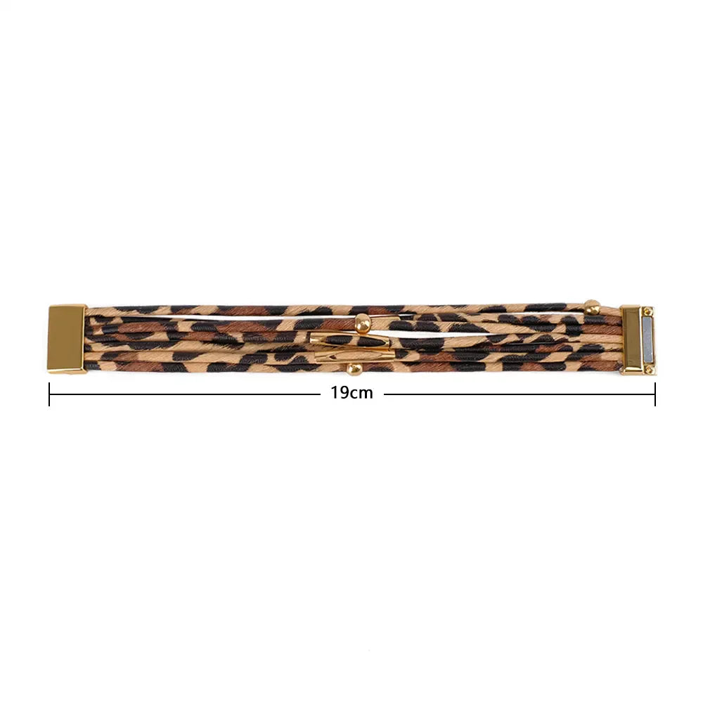 Leopard Leather Bracelet | Multi-Layer Fashion Jewellery-Nora Luxe
