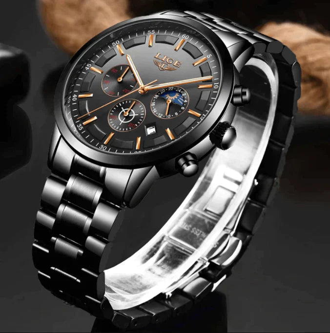 Tough Black Quartz Military Watch - Water Resistant Timepiece