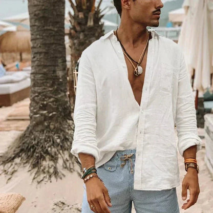 Breathable Linen Cotton Casual Men's Shirt - Pexav