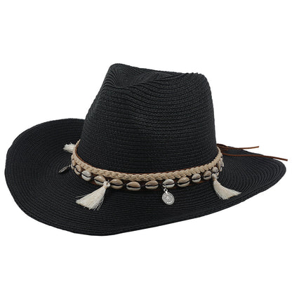 Light summer hat with shells and tassels - Jasmine-Black-The Livary