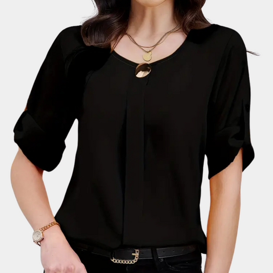 Slim Fit Dark Pleated Women's Blouse - Pexav