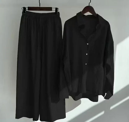 Lightweight two-piece summer set made of linen – Geneve-Black-S-The Livary