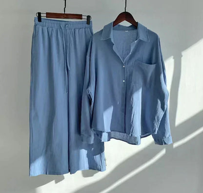 Lightweight two-piece summer set made of linen – Geneve-Blue-S-The Livary