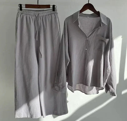 Lightweight two-piece summer set made of linen – Geneve-Gray-S-The Livary