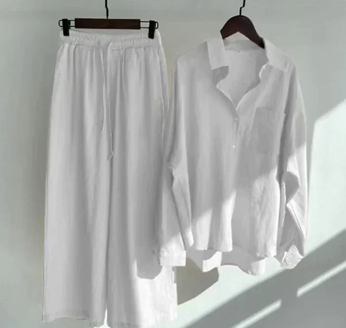 Lightweight two-piece summer set made of linen – Geneve-White-S-The Livary