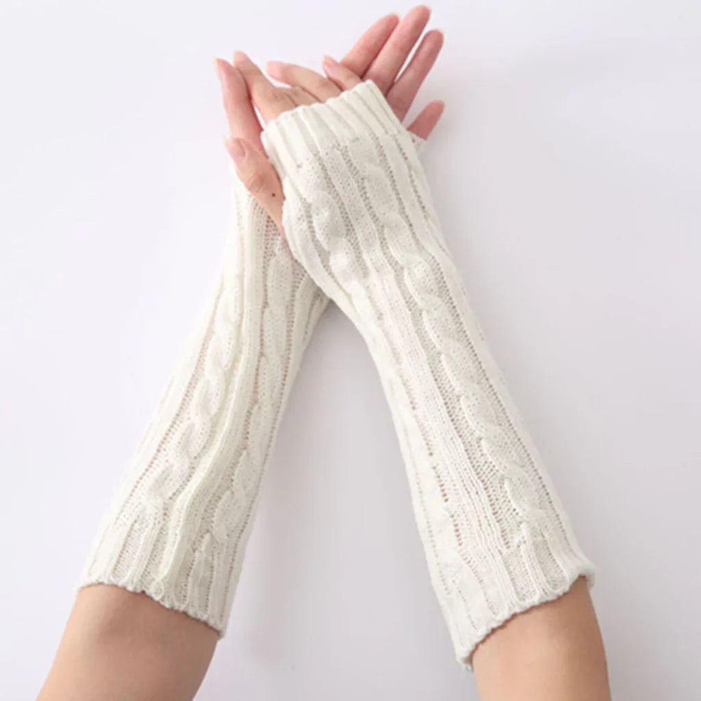 Long Fingerless Knitted Gloves - FlexiWarm-Pink-1-Nora Luxe
