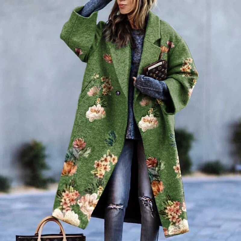 Long Ladies' Winter Trench Coat - Vivienne-Floral-S-Nora Luxe
