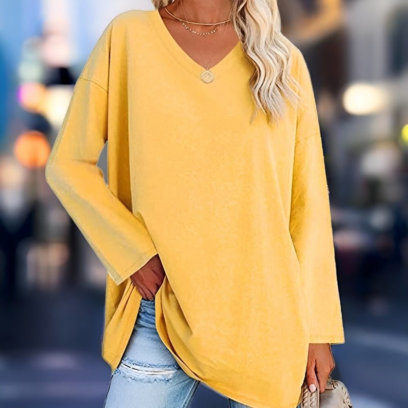 Classic V Neck Women's Long Sleeve Pullover - Pexav